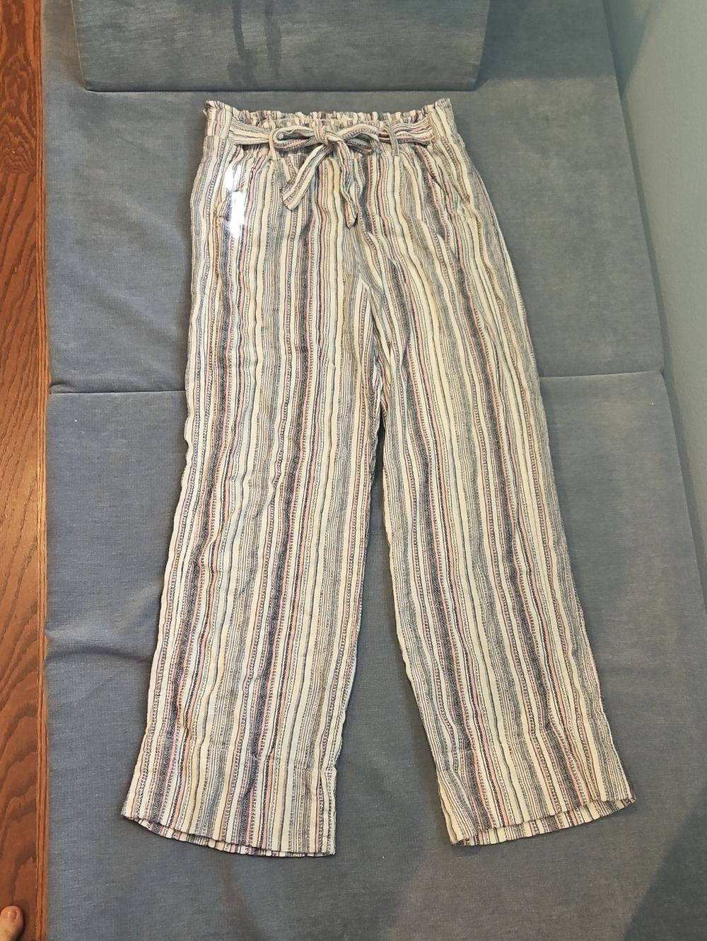 Striped Drawstring Wide-Leg Linen Blend Pants - Cream Multi